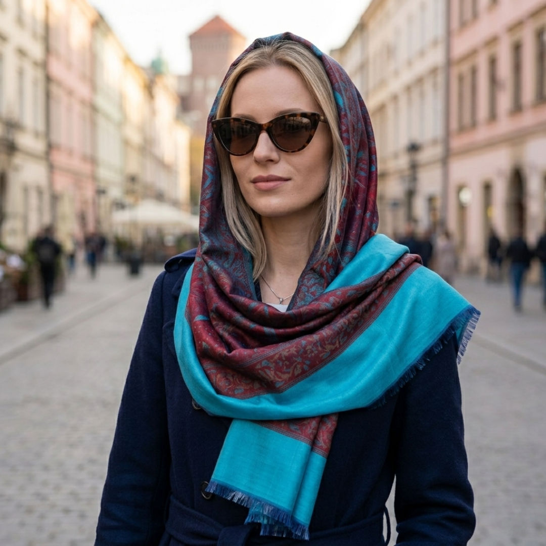 Azure Floral Design Modal Stole
